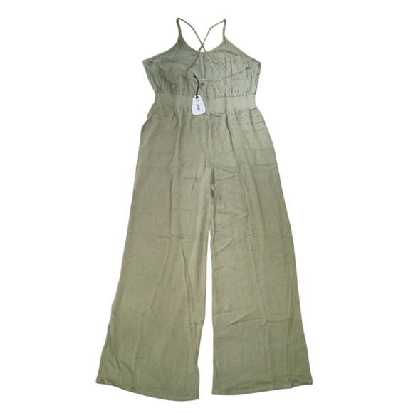 prAna Fernie Jumpsuit Womens XL Wide Leg Green Modal Gauze Crinkle Fabric - Picture 3 of 8
